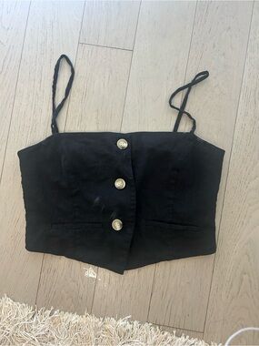 Zara Black Button-Front Cropped Cami